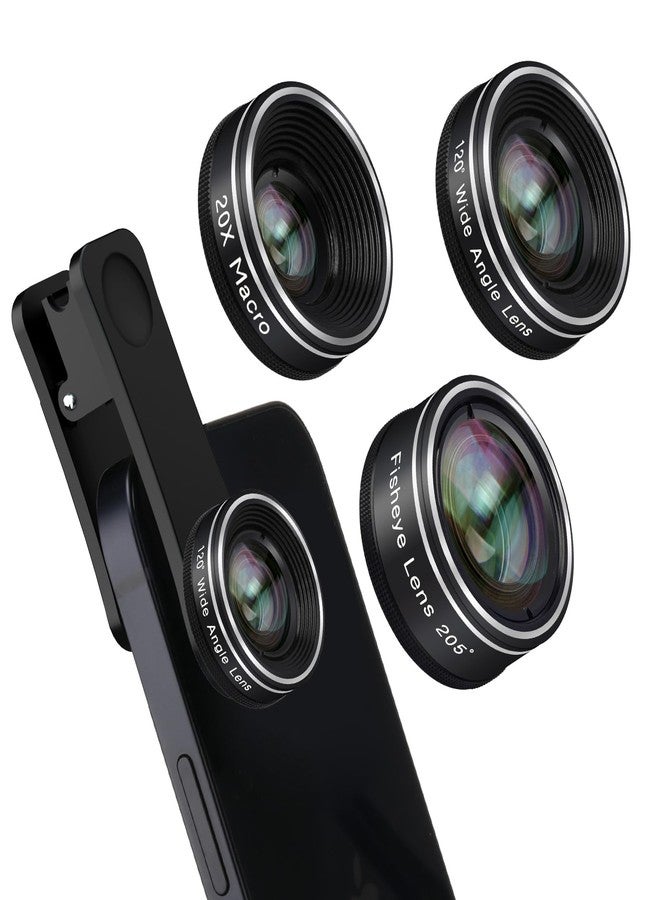 Godefa Phone Camera Lens, Godefa 3 in 1 Phone Lens kit-205° Fisheye Lens + Macro Lens + 120° Wide Angle Lens,Clip on Cell Phone Camera Lens Kits Compatible with iPhone,Most Smartphones - Image 1
