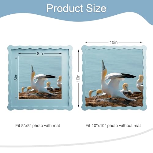 THKRLOF 10x10 Picture Frame with Mat for 8x8, Wavy Edge Wooden Real Glass Photo Frame for Tabletop and Wall Hanging, Blue, 1 Pack - Image 3