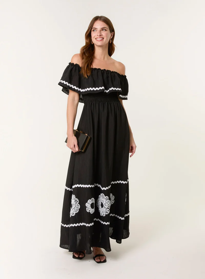 Blue Vanilla Luxe Ric Rac Floral Midi Dress