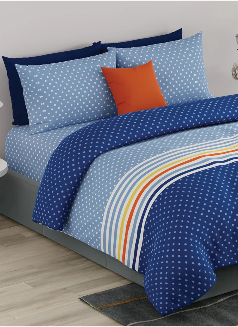 يونايتد كولورز أوف بينتيون United Colors of Benetton Rainbow 210 TC Super King Bedsheet with 2 Pillow covers Blue