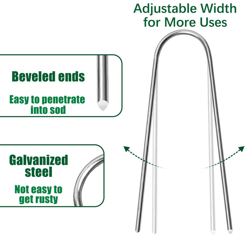HOUYA 50 Pack Garden Stakes 4 Inch U-Shaped Drip Irrigation Stakes Galvanized Landscape Staples Garden Pins Yard Lawn Ground Stakes for Soaker Hose Drip Line Tubing Landscape Fabric Weed Barrier - Image 3