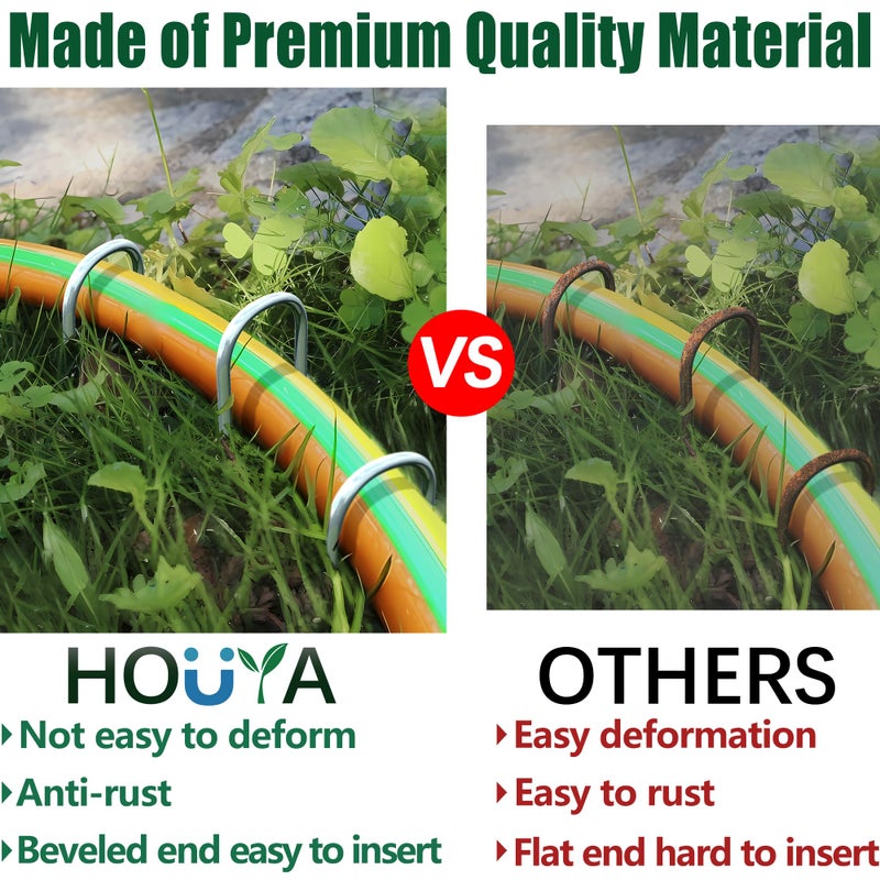 HOUYA 50 Pack Garden Stakes 4 Inch U-Shaped Drip Irrigation Stakes Galvanized Landscape Staples Garden Pins Yard Lawn Ground Stakes for Soaker Hose Drip Line Tubing Landscape Fabric Weed Barrier - Image 4