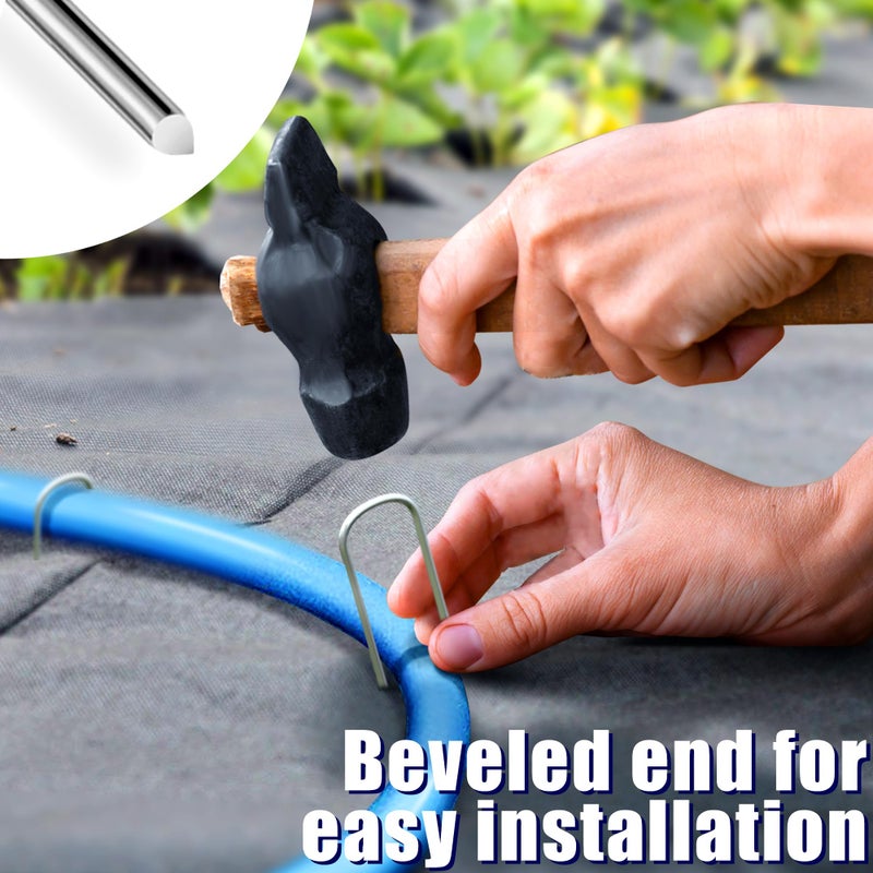 HOUYA 50 Pack Garden Stakes 4 Inch U-Shaped Drip Irrigation Stakes Galvanized Landscape Staples Garden Pins Yard Lawn Ground Stakes for Soaker Hose Drip Line Tubing Landscape Fabric Weed Barrier - Image 5