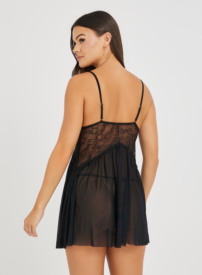 Take Two Lace Mesh Double Slit Asymmetric Hem Babydoll - Image 4