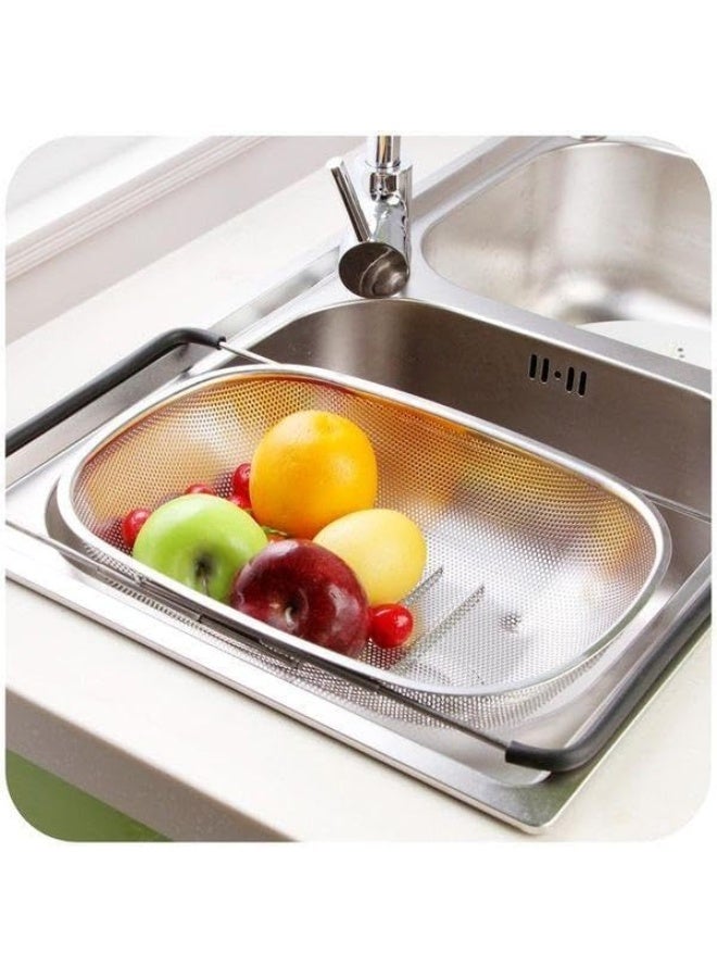 Professional over-the-sink vegetable and fruit washing colander – adjustable design – made of hygienic stainless steel to ensure rapid water drainage and prevent bacterial buildup – multi-tasking kitchen tool with comfortable, scratch-resistant handles - Image 1