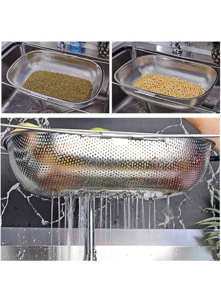 Professional over-the-sink vegetable and fruit washing colander – adjustable design – made of hygienic stainless steel to ensure rapid water drainage and prevent bacterial buildup – multi-tasking kitchen tool with comfortable, scratch-resistant handles - Image 5