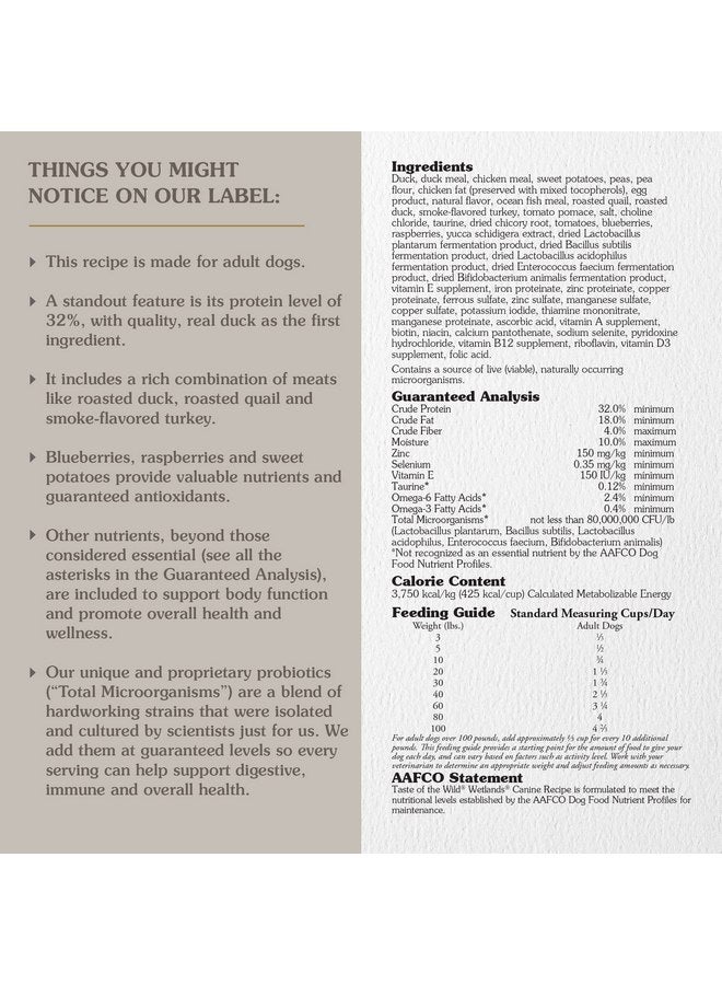 تيست أوف ذا وايلد طعام الكلاب الجاف الفاخر من Taste of the Wild خالي من الحبوب وعالي البروتين وذو وصفة لحوم حقيقية من Wetlands - Image 2