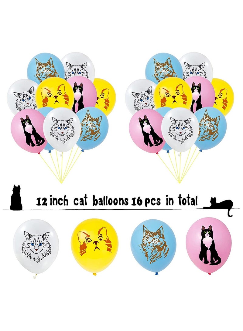 SYOSI 42pcs Cat Birthday Party Decoration Set Cat Face Banner Latex Balloons Kitten Happy Birthday Cake Cupcake Toppers for Meow Kitty Theme Birthday Party Supplies - Image 5