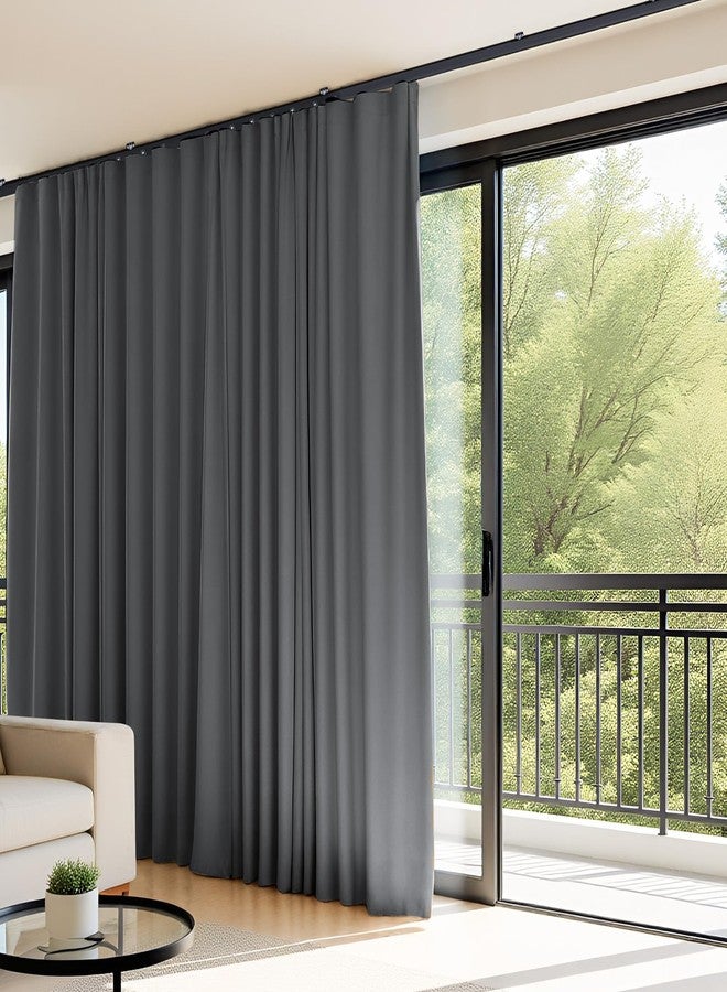 hoeflife Room Divider Curtains Flexible Ceiling Tracks set Curtain track Ceiling Mount Blackout Curtain for Living Room Bedroom Ceiling Curtain Rod Privacy Dividers Panels W150 x H96 Grey Drape & Black rail - Image 2