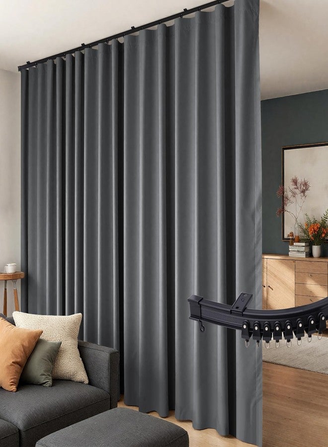 hoeflife Room Divider Curtains Flexible Ceiling Tracks set Curtain track Ceiling Mount Blackout Curtain for Living Room Bedroom Ceiling Curtain Rod Privacy Dividers Panels W150 x H96 Grey Drape & Black rail - Image 1