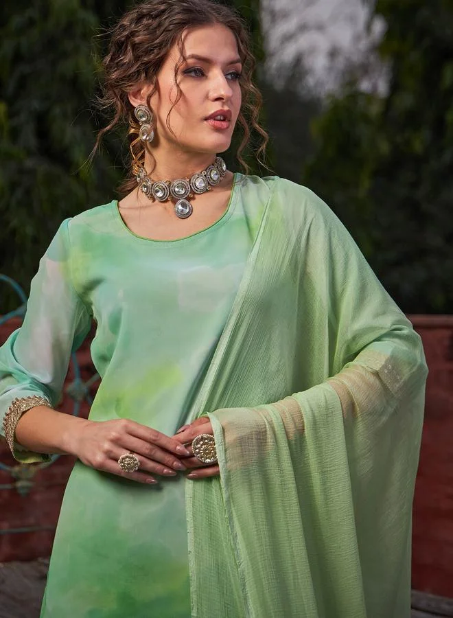 SASSAFRAS SASSAFRAS Lime Green Tie-Dye Kurta, Sharara and Dupatta Set