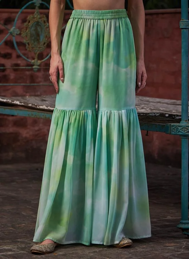 SASSAFRAS SASSAFRAS Lime Green Tie-Dye Kurta, Sharara and Dupatta Set