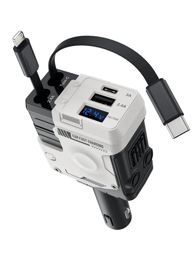 Bincoo 12/24V 120W Fast Car Charger with Retractable Charging Cable Fast Car Power Adapter PD20W 4 in 1 Super Fast Car Phone Charger, 2 USB Ports Car Charger Adapter, Compatible for iPhone Type C 40W Car Bluetooth USB Charger Plug with iPhone,Samsung,Galaxy,Huawei,Xiaomi - Image 1