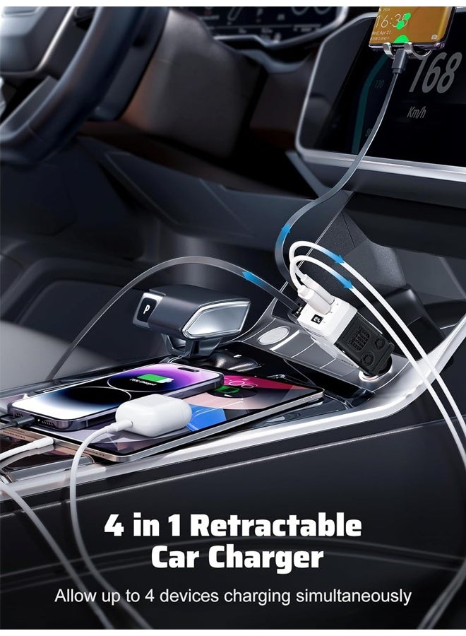 Bincoo 12/24V 120W Fast Car Charger with Retractable Charging Cable Fast Car Power Adapter PD20W 4 in 1 Super Fast Car Phone Charger, 2 USB Ports Car Charger Adapter, Compatible for iPhone Type C 40W Car Bluetooth USB Charger Plug with iPhone,Samsung,Galaxy,Huawei,Xiaomi - Image 3