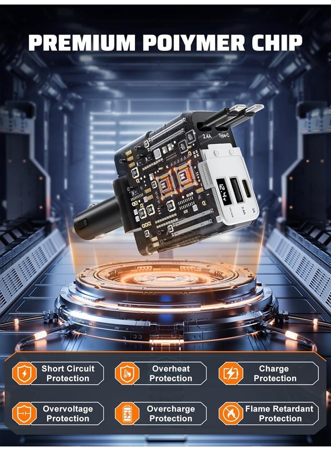 Bincoo Car Charger 120W 12/24V Fast Car Adapter USB Type C Car Plug with Retractable Charging Cable, 2 USB Ports Car Charger Adapter, Compatible with iPhone 16 15 14 Pro Max Galaxy S25 24 23 Ultra Huawei Xiaomi Honor Oppo Vivo Apple Watch S10 Earbuds - Image 5