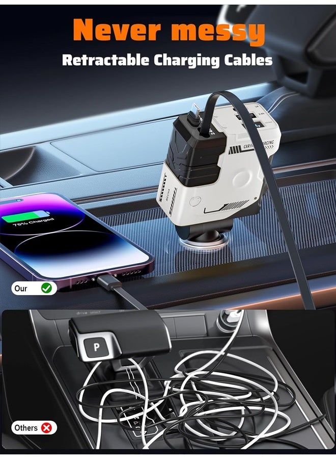 Bincoo Car Charger 120W 12/24V Fast Car Adapter USB Type C Car Plug with Retractable Charging Cable, 2 USB Ports Car Charger Adapter, Compatible with iPhone 16 15 14 Pro Max Galaxy S25 24 23 Ultra Huawei Xiaomi Honor Oppo Vivo Apple Watch S10 Earbuds - Image 3