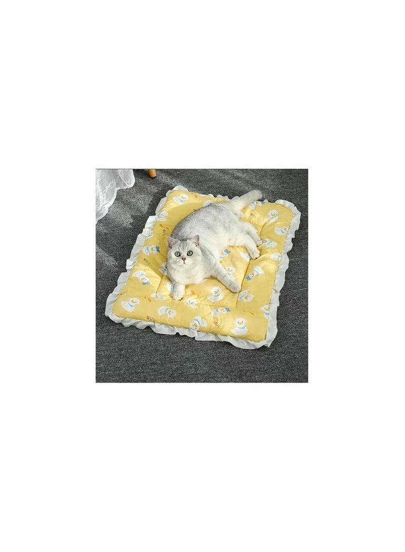 Cute Lace Puppy Square Sleeping Mat Bed Cat Sofa, Warming Dog Beds Yellow - Image 1