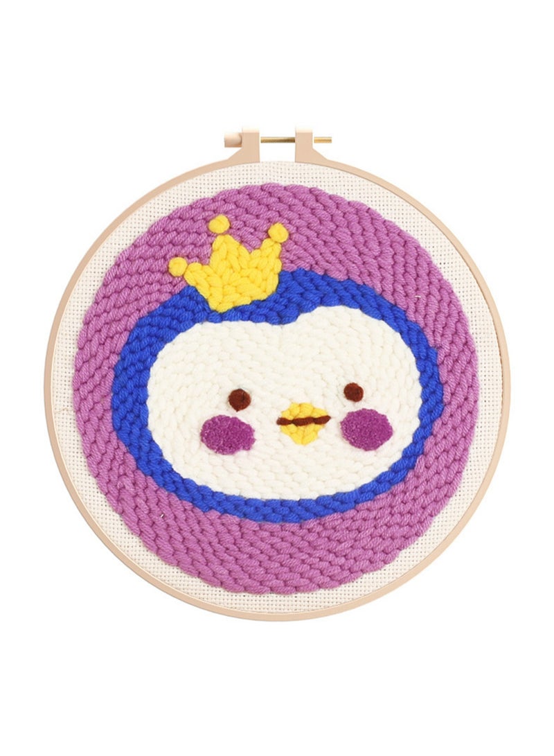 DIY Punch Needle Kit, Cute Cartoon Patterns for Beginners, 20x20cm Hoop Embroidery Punch Needle Beginner Craft Kit, Easy to Make for Adults and Children, Ideal Decorative Gift, Instructions Included (Little Penguin)  - Image 1