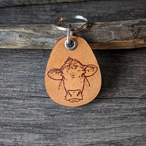 ForLeatherMore Genuine Leather Cow Keychain Farm themed key fob bag charm Drawing Engraved Art Lightweight and durable key holder - Image 2