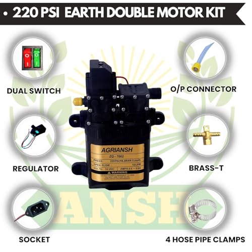 Agriansh Heavy Duty 12V DC Double Motor Diaphragm Pump Kit | 220 PSI Portable Water Pump for Car Washer, AC Cleaning, Agriculture Spray, Drip Irrigation, Gardening & Shower Spray - Image 3