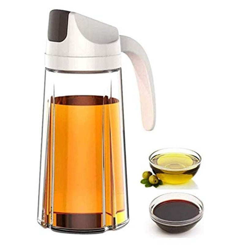VDHJA Oil Dispenser Auto Flip Olive Oil Glass Bottle Leak Proof Condiment Container with Automatic Cap and Stopper Glass Bottles for Kitchen Cooking Transparent 600ml - Image 1