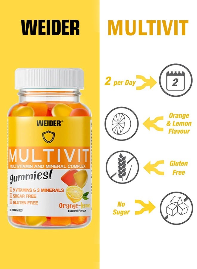 Weider Multivit 80 Gummies Orange-Lemon 9 Vitamins And 3 Minerals, Sugar Free, Gluten free Essential Vitamins And Minerals for Immune Support  - Image 2