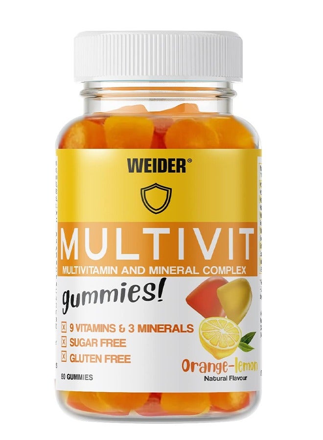 Weider Multivit 80 Gummies Orange-Lemon 9 Vitamins And 3 Minerals, Sugar Free, Gluten free Essential Vitamins And Minerals for Immune Support  - Image 1