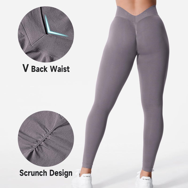 YEOREO Liz Scrunch Workout Leggings for Women High Waisted Butt Lifting V Back Waist Seamless Gym Yoga Leggings Taupe L - Image 4