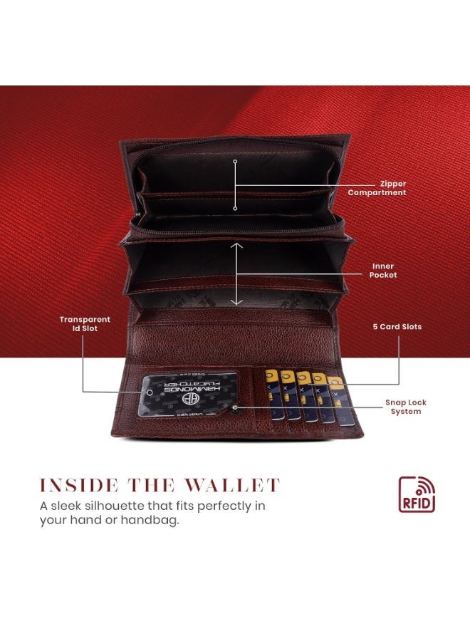 HAMMONDS FLYCATCHER Genuine Leather Women Wallet Clutch for Ladies RFID Protected Long Purse with 17 Card Slots Zip Coin Pocket Multiple CompartmentsGenuine Leather Women Wallet Clutch for Ladies RFID Protected Long Purse with 17 Card Slots Zip Coin Pocket Multiple Compartments - Image 4