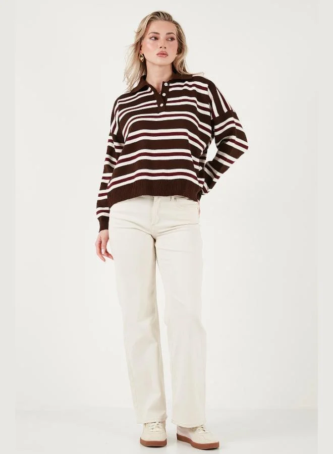 ليلا كنزة بولو نسائية مخططة بقصة واسعة