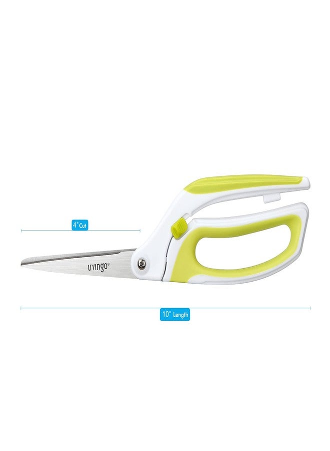 LIVINGO 10" Spring Action Fabric Scissors, Professional Sewing Scissors for Tailor Dressmaker, Spring Loaded Heavy Duty Fabric Shears for Crafting with Comfort Handle, All purpose(Green/White) - Image 2