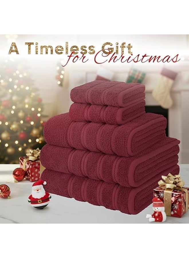 Safi Plus Towel Set Luxury Hotel Quality 600 GSM Genuine Combed Cotton, Super Soft & Absorbent Family Bath Towels 6 Piece Set -  2 Bath Towels, 2 Hand Towels, 2 Washcloths - Bordeaux - Image 2