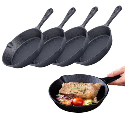 Bruntmor Cast Iron Frying Pan Set of 46x4 Inch Black PreSeasoned Skillets with HeatResistant Silicone  Mini Cast Iron Skillet Set for Stovetop Oven and Grill