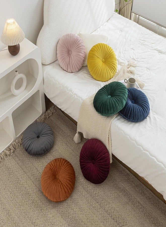 Teieas Velvet Round Throw Pillow Pleated Round Pillow Cushion Decoration for Couch Chair Bed Car Lake Blue - Image 3