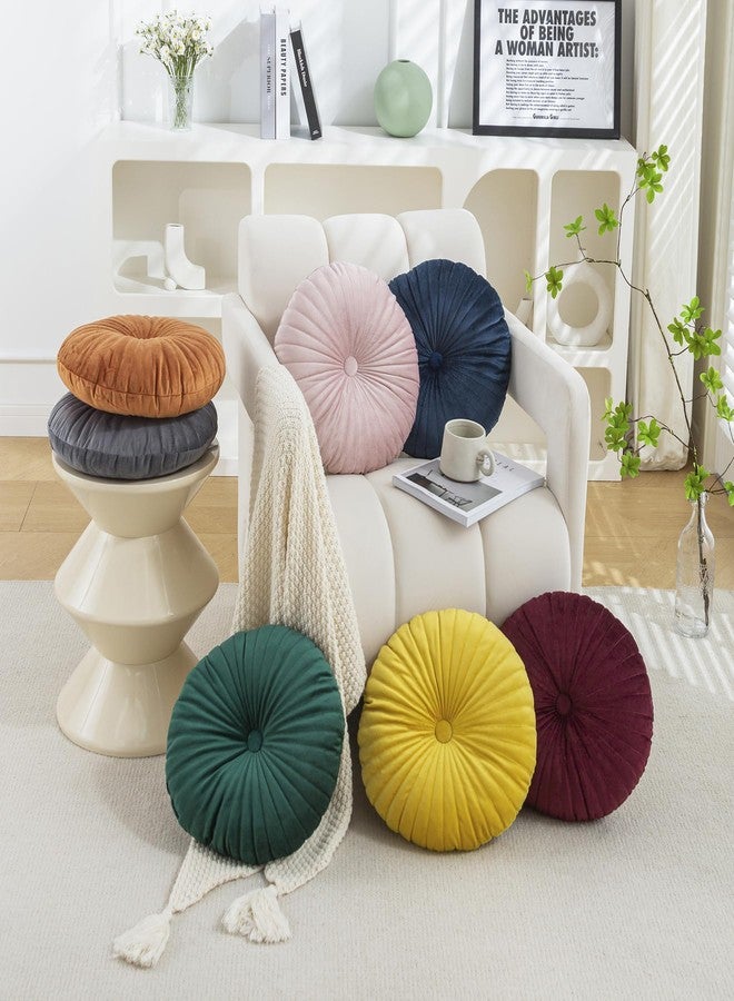 Teieas Velvet Round Throw Pillow Pleated Round Pillow Cushion Decoration for Couch Chair Bed Car Lake Blue - Image 5
