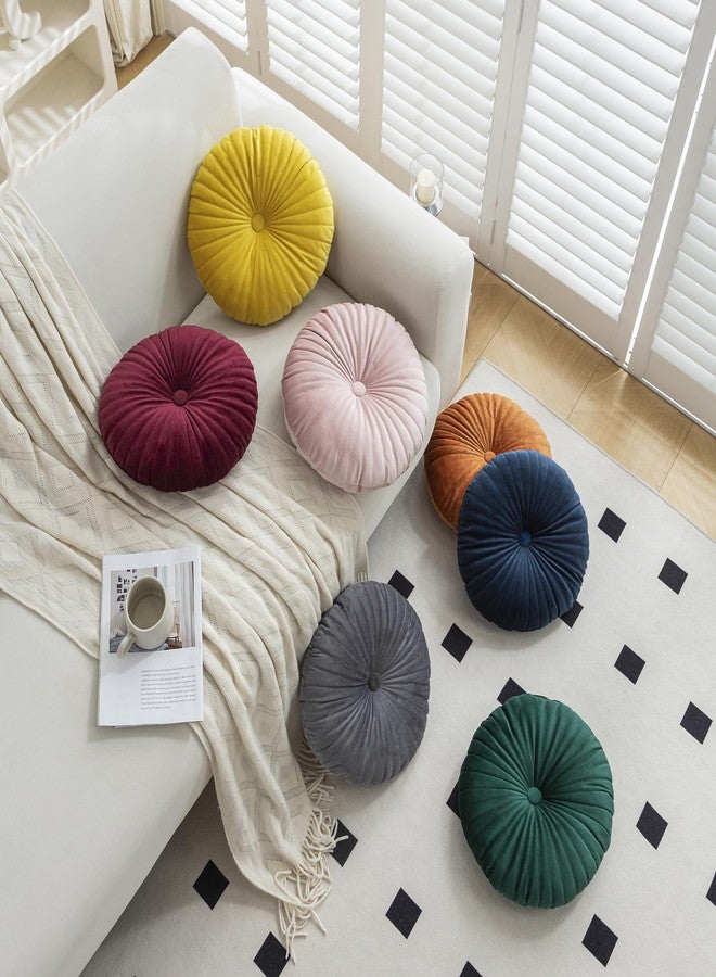 Teieas Velvet Round Throw Pillow Pleated Round Pillow Cushion Decoration for Couch Chair Bed Car Lake Blue - Image 4