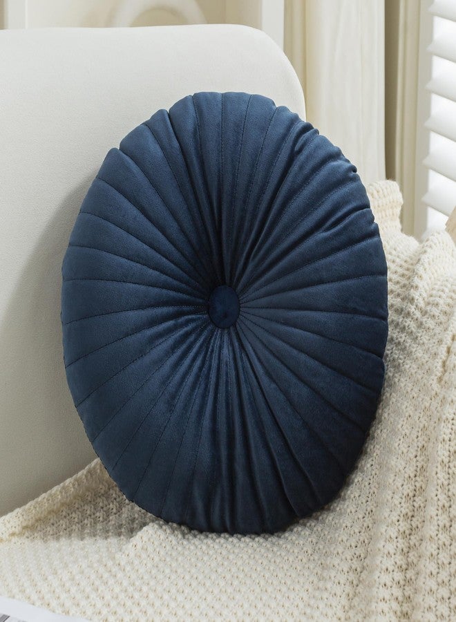 Teieas Velvet Round Throw Pillow Pleated Round Pillow Cushion Decoration for Couch Chair Bed Car Lake Blue - Image 1