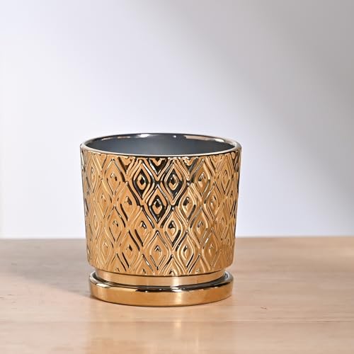 UGAOO Peacock Ceramic Pot - 5 Inch | Indoor Ceramic Plant Pot | Flower Pot for Living Room | Small planters for Indoor Plants (Gold) - Image 1