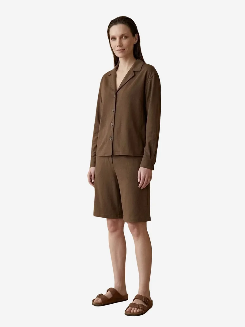 My Fashion Walnut Brown MY FASHION Cotton Poplin Shirt and Shorts Set for Women | Best Price UAE