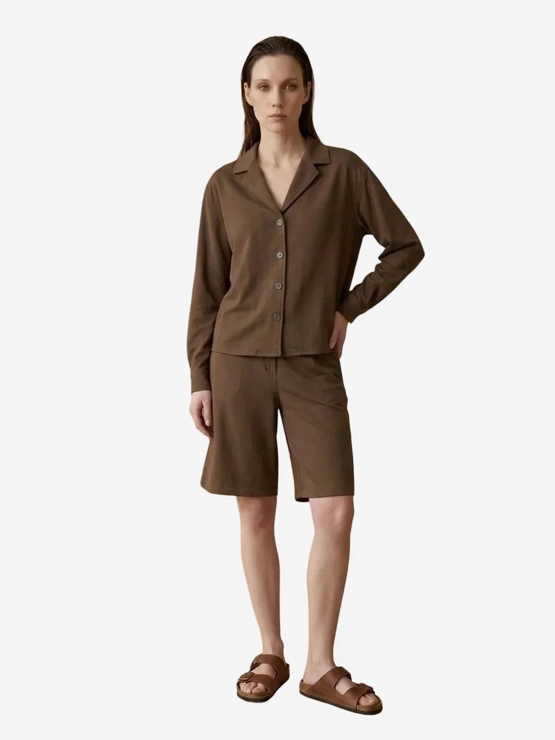 My Fashion Walnut Brown MY FASHION Cotton Poplin Shirt and Shorts Set for Women | Best Price UAE