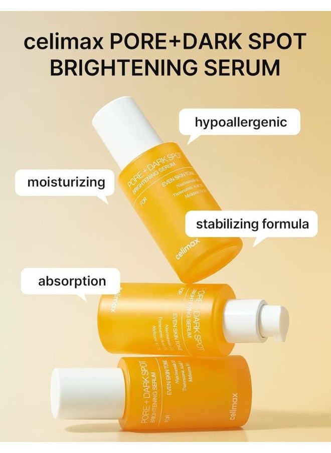 Pore+Dark Spot Brightening Serum 30ml, Gel-like Serum for Enlarged Pores with Niacinamide, Tranexamic Acid, Pore Minimizer, Non-Irritating, Hydrating, For Sensitive Skin, Hyperpigmentation