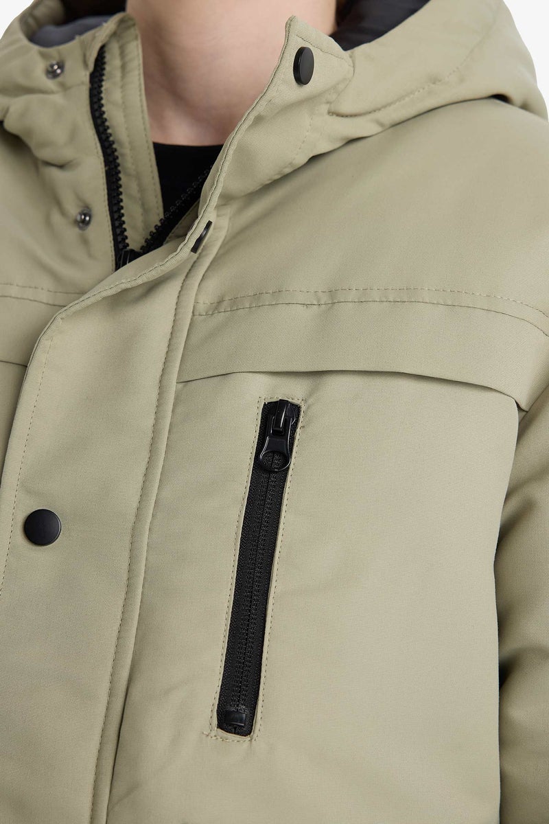 DeFacto Green Boy Boy Waterproof Hooded Zippered Puffer Jacket Casual - Image 5
