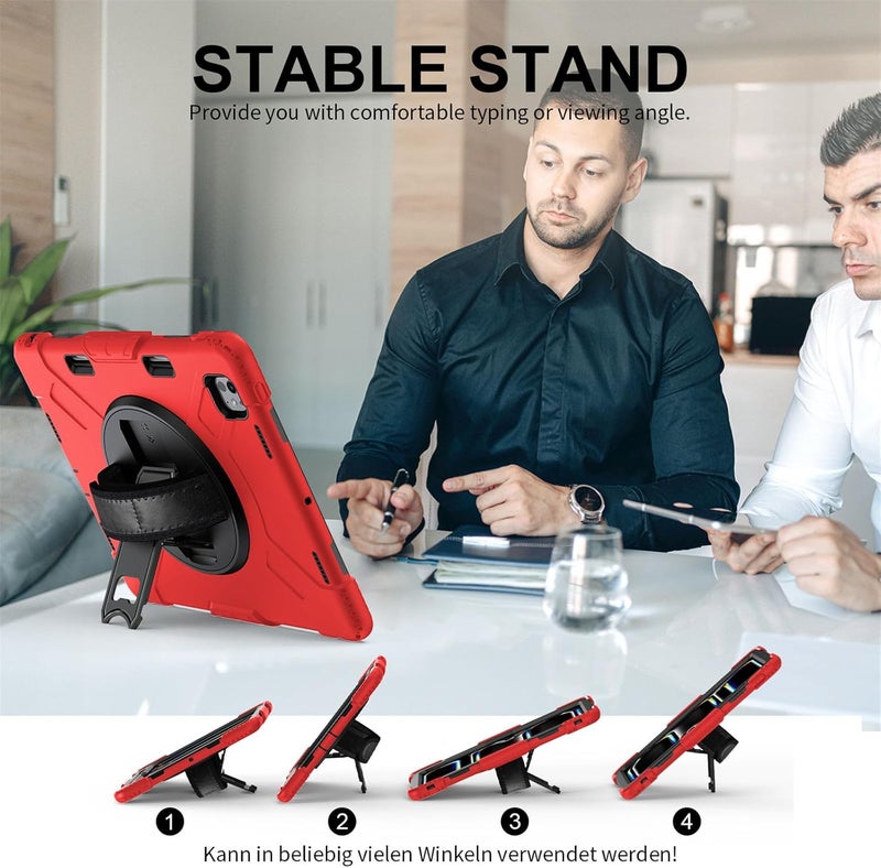 YUANSHXM-Case for iPad Pro 13-inch (M4, 2024, 7th Gen), All-Inclusive Protection Case with Built-in Screen Protector & 360 Rotating Stand & Handle & Shoulder Strap (Red) - Image 5