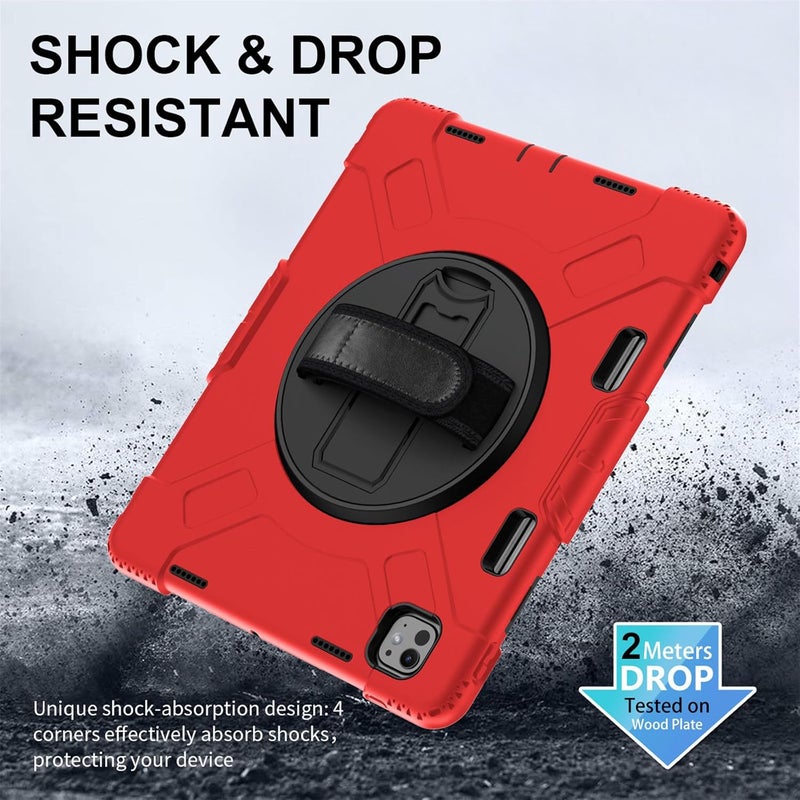 YUANSHXM-Case for iPad Pro 13-inch (M4, 2024, 7th Gen), All-Inclusive Protection Case with Built-in Screen Protector & 360 Rotating Stand & Handle & Shoulder Strap (Red) - Image 2