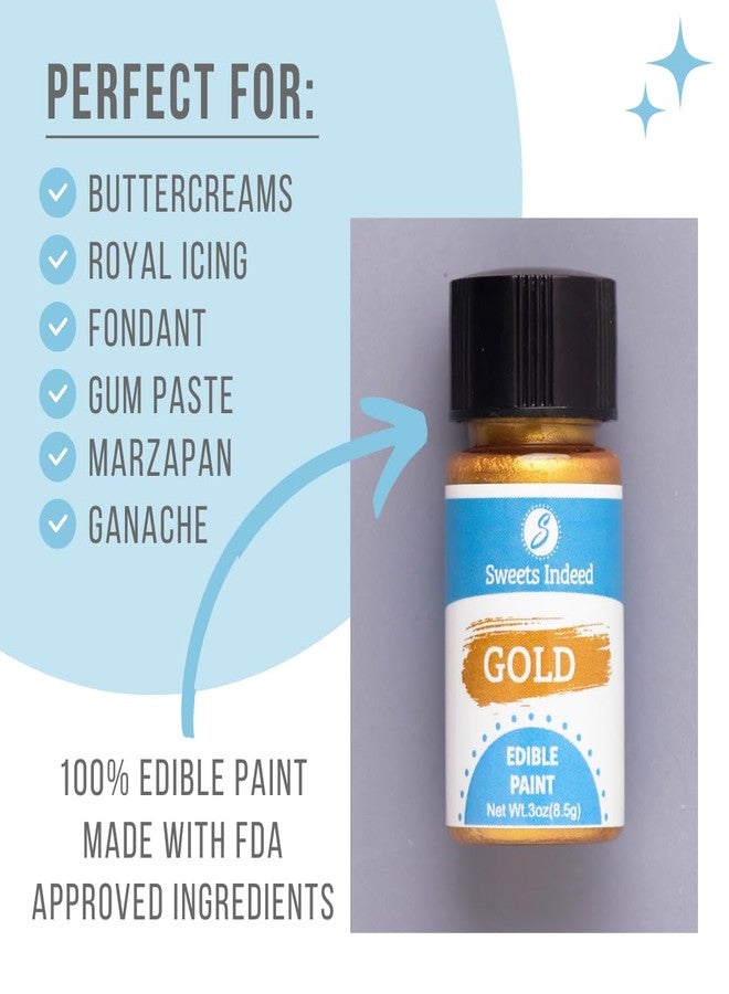 Sweets Indeed Gold Edible Paint, Perfect for Chocolate Easter Cake Decorating, Baking, Candy Melts, Frosting, Edible Food Dye, 0.30 fl oz - Image 2