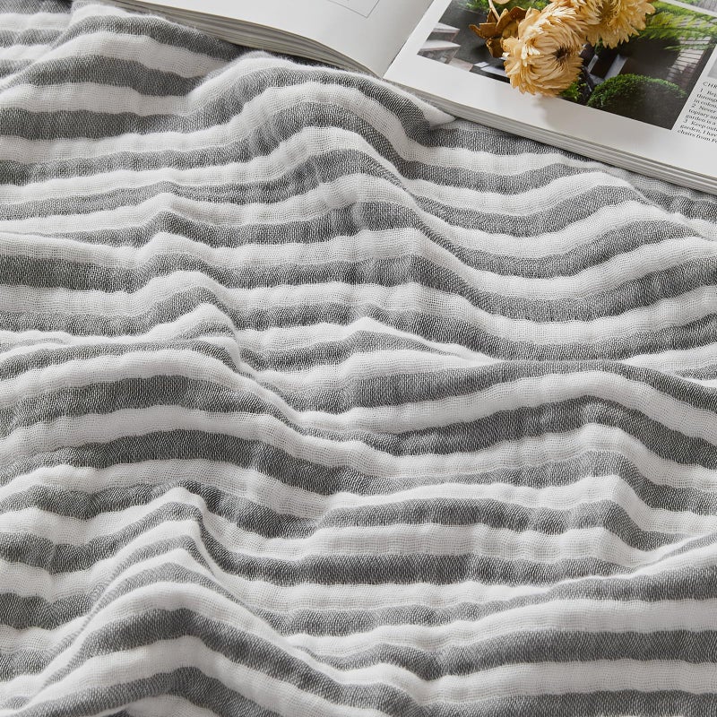EMME Cotton Muslin Large Throw Blanket Couch Breathable Gauze Soft Lightweight Bed Blankets Adults (Striped Grey, 50"x70") - Image 1