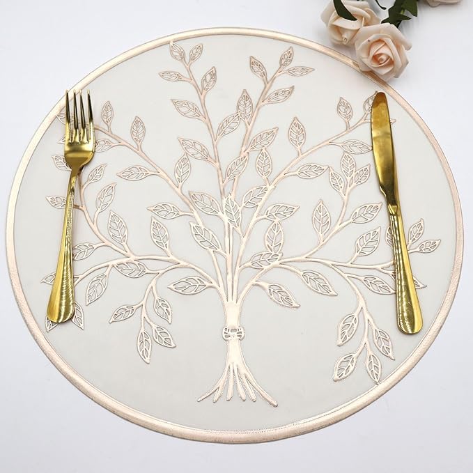 Dakshya Industries Dakshya Industries Pack of 4 PVC Material Round Shape Table Mat Table Placemat Dining Table Mat Round Mat Non Slip Heat Rasistant Waterproof Mat Gold - Image 1