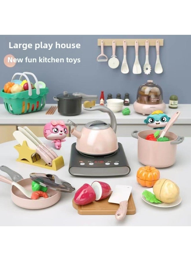 Children's Play Mini Kitchen Toy Little Girl's Cooking Girl's Simulation Kitchenware Set Baby's Birthday Gift-Color:【Meng Fun Simulation Kitchen-Pink】 -32-piece Set - Image 2