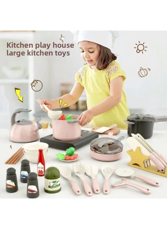 Children's Play Mini Kitchen Toy Little Girl's Cooking Girl's Simulation Kitchenware Set Baby's Birthday Gift-Color:【Meng Fun Simulation Kitchen-Pink】 -32-piece Set - Image 3