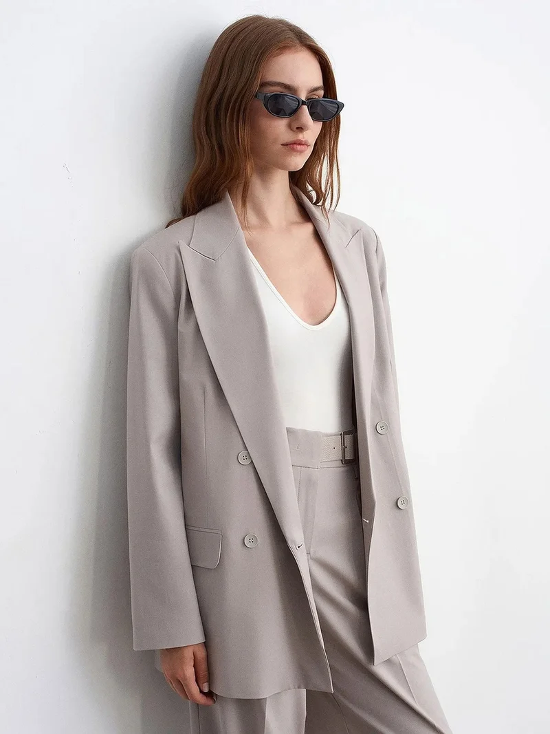Dilvin DILVIN Long Crepe Blazer With Shawl Collar